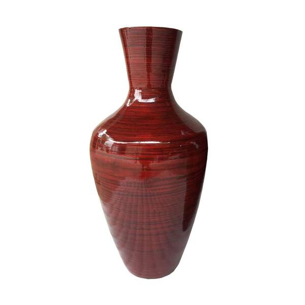 HomeRoots 29.5 in. Red Bamboo Amphora Decorative Vase