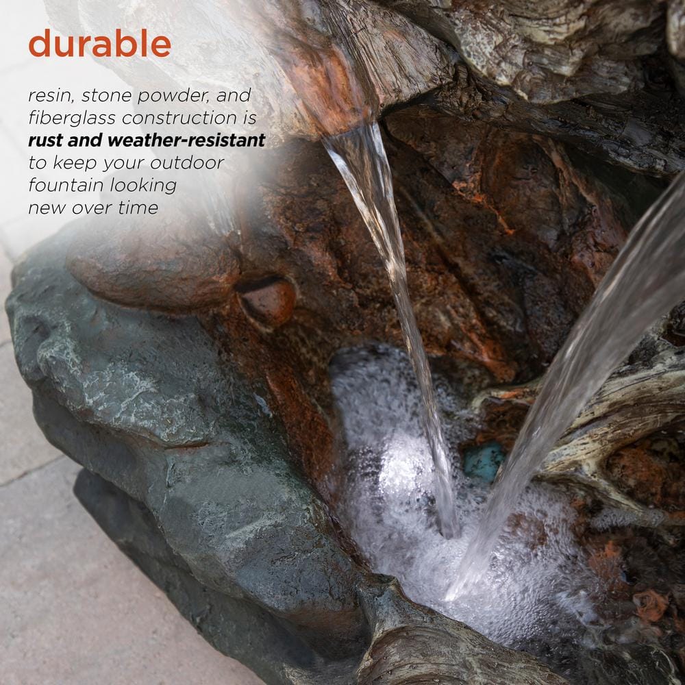 40" Brown Polystone 3-Tier Rainforest LED Fountain