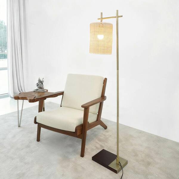 cenadinz 59.06 in. Gold 1-Light Metal Arc Floor Lamp for Living