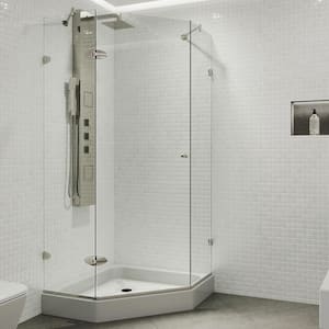 Verona 38 in. L x 38 in. W x 79 in. H Frameless Pivot Neo-angle Shower Enclosure Kit in Brushed Nickel with Clear Glass