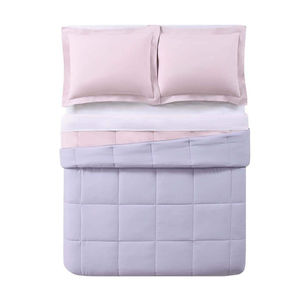 Twin Blush and Lavender Reversible Microfiber Comforter Set
