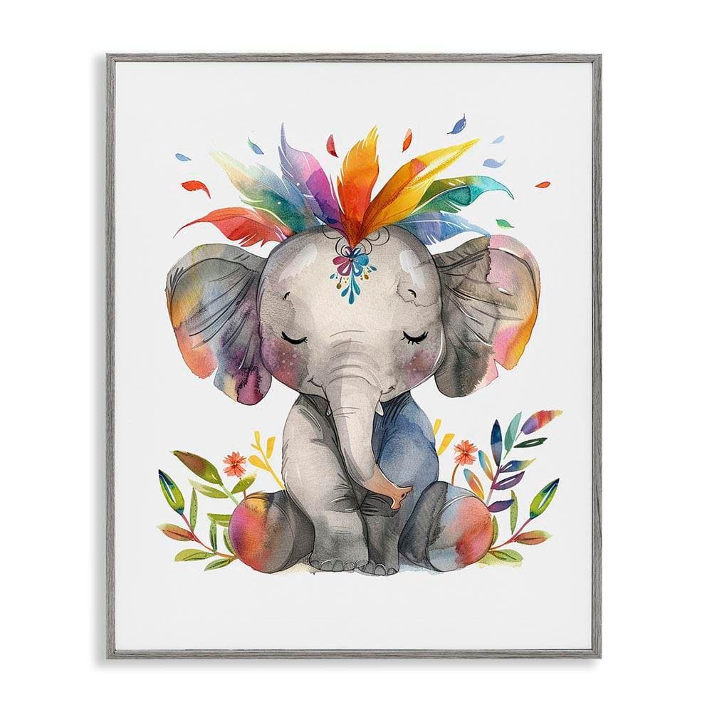 Stupell Industries Rainbow Blooms Elephant by LSR Design Studio