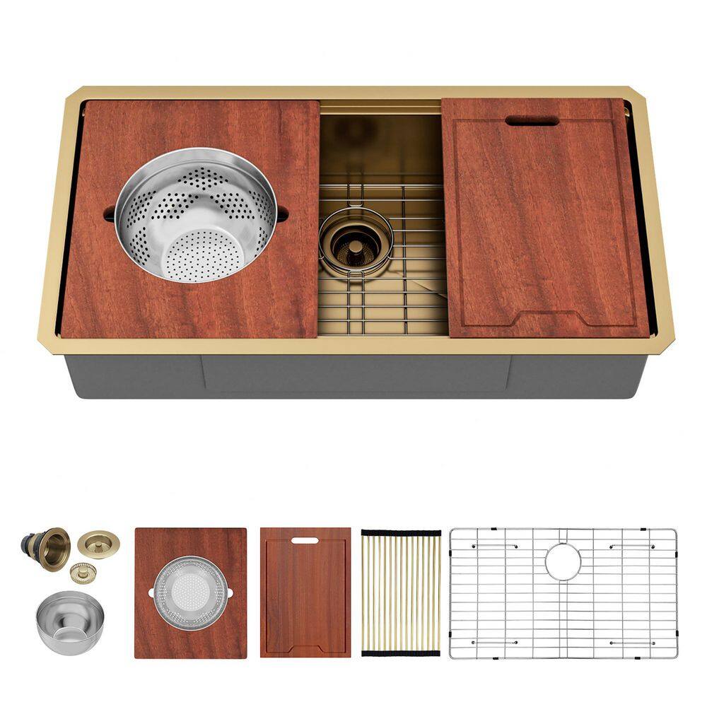 36 in. Undermount Single Bowl 16-Gauge Gold Stainless Steel Kitchen Sink with Workstation price history on PriceWatchPro