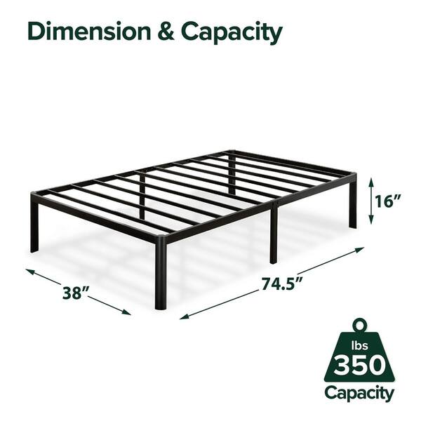 Zinus Van 16 Inch Metal Platform Bed, Black Metal Twin Bed Frame With Steel Slats