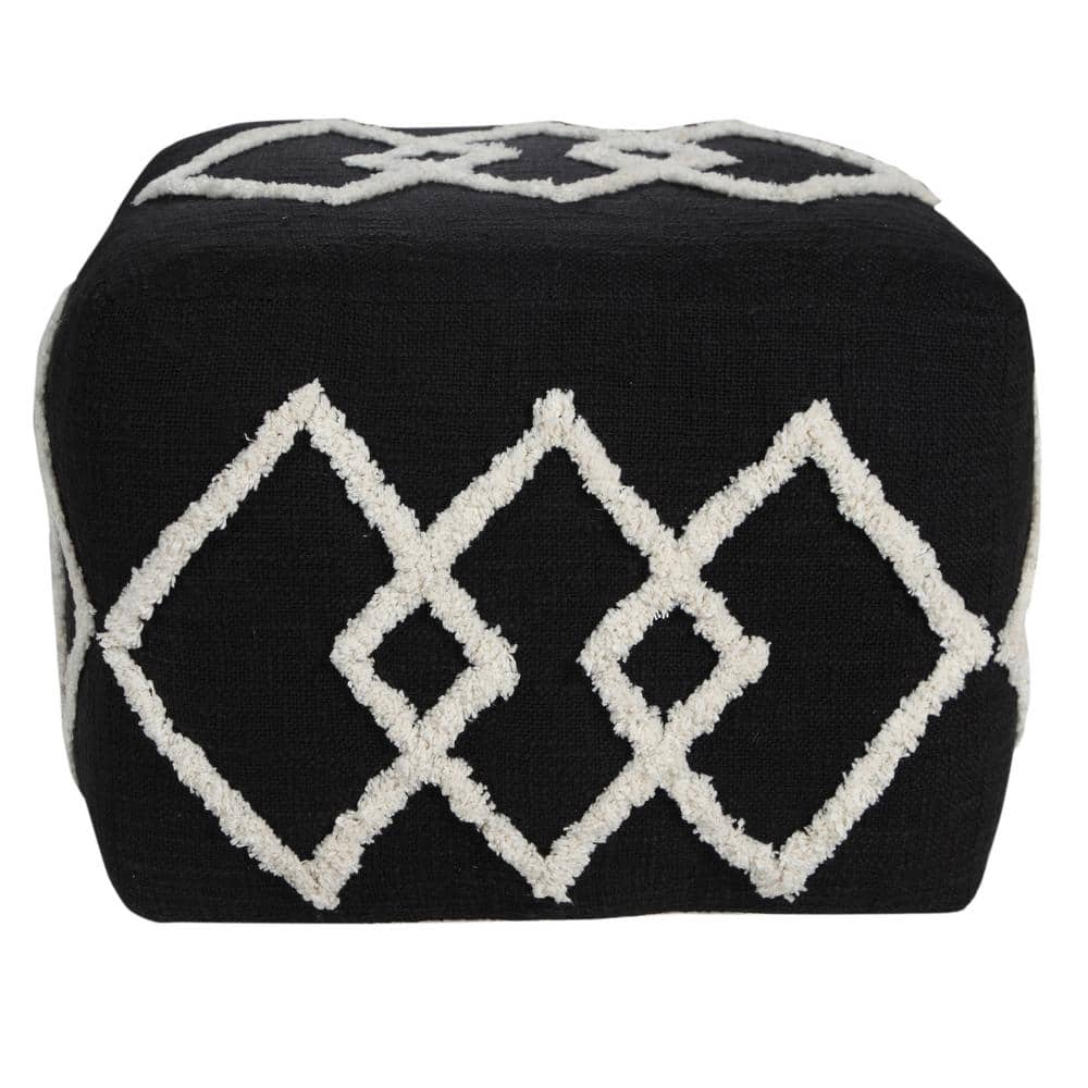 Black and White Tufted Diamond Square Pouf