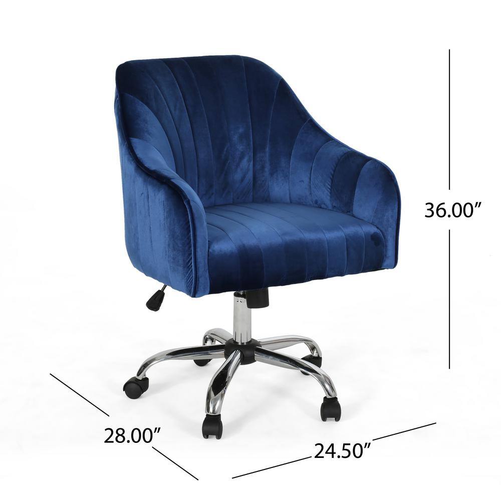 Navy Blue Velvet Swivel Office Chair with Chrome Base