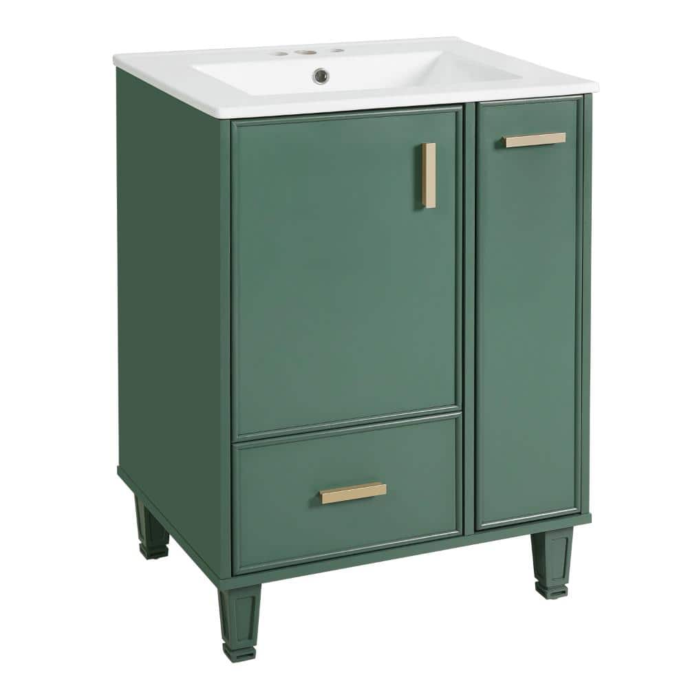 24 in. W Green Freestanding Bath Vanity with White Ceramic Top Sink,2-Tier Pull-Out Basket, 1 Drawers price history on PriceWatchPro