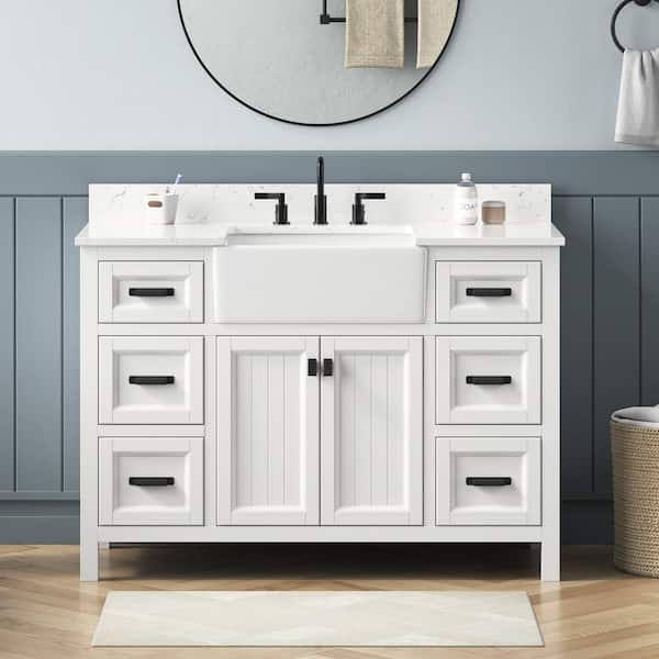 DELUXE DL LIVING Richfield 49 in. Single Sink Freestanding White Bath Vanity with White Engineered Stone Top and Backsplash Assembled