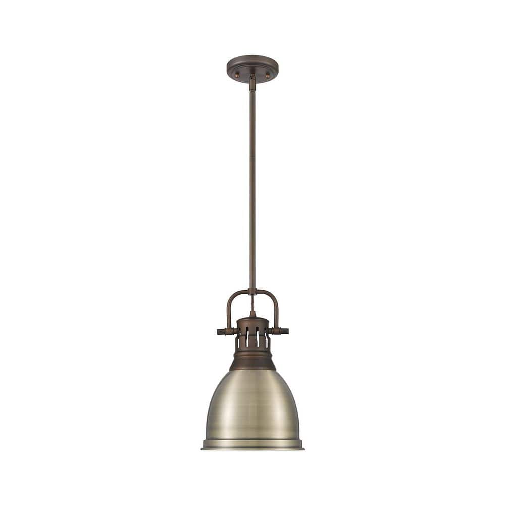 Duncan 14.25 in. 1 Light Rubbed Bronze Pendant Light with Aged Brass Shade price history on PriceWatchPro