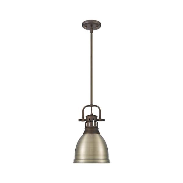 Duncan 14.25 in. 1 Light Rubbed Bronze Pendant Light with Aged Brass Shade