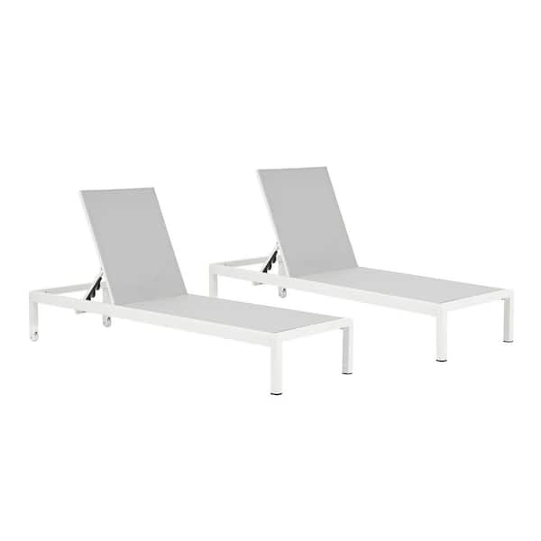 Outdoor Aluminum Adjustable Chaise Lounge Chair Set of 2, Gray UV Resistant Mesh, 400 lbs Capacity, All-Weather Use
