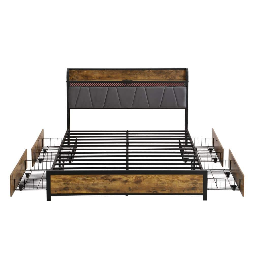Brown and Gray Wood Frame Full Platform Bed with Storage Headboard Charging Station durable construction price history on PriceWatchPro