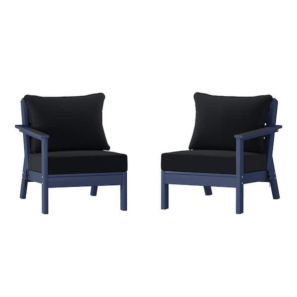 Birchwood Navy Blue Arrangeable Outdoor Patio 2-Piece Deep Seating HDPE Loveseat Arm Chair Set with Black Cushions WESTIN OUTDOOR
