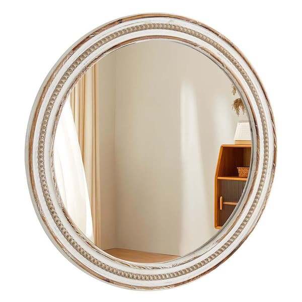 White 24 in. W x 24 in. H Art Deco Round MDF Framed Mirror Wall Mirror Wall Decor Mirror