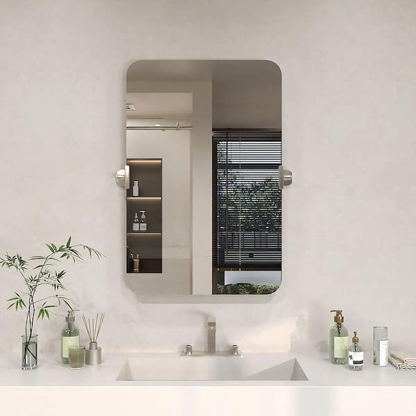 TaiMei Solvix 20 in. W x 30 in. H Rectangular Framed Tilt Wall Mount Bathroom Vanity Mirror in Brushed Nickel