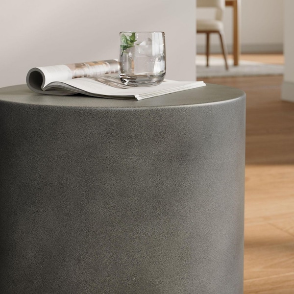 MODWAY Brion Indoor-Outdoor Patio Concrete Stone Stool in Gray EEI