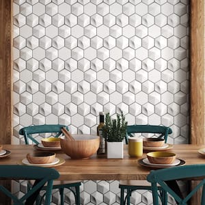 Hedron Hexagon 4 in. x 5 in. Matte White Ceramic Wall Tile (5.38 sq. ft./Case)