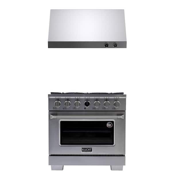 Kucht 36 in. 5.2 cu. ft. 6 Burners Dual Fuel Range for Natural Gas in Stainless Steel + Under Cabinet Range Hood