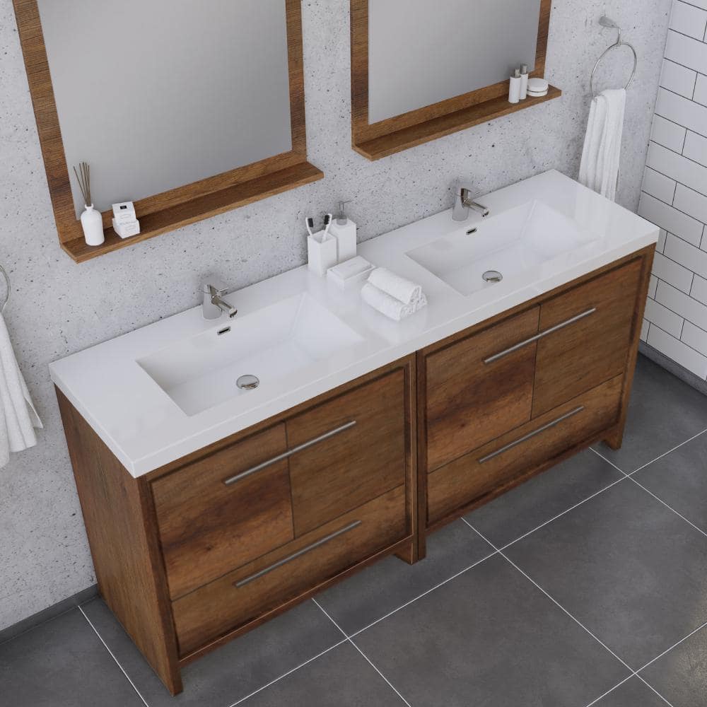 Rosewood Double Freestanding Bathroom Vanity with White Acrylic Sink