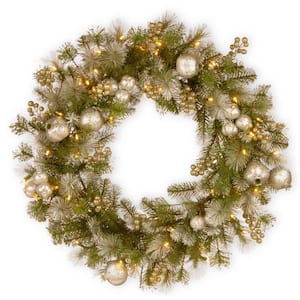 30 in. Artificial Battery Operated LED Lights Glittery Pomegranate Pine Wreath