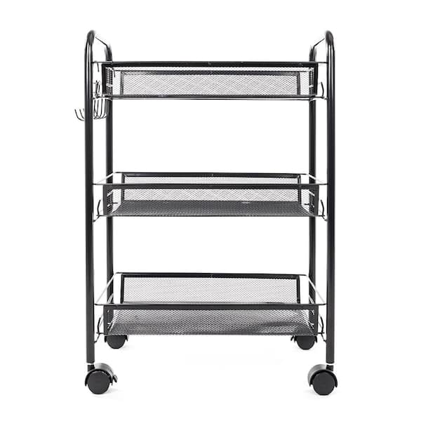Karl home 3 Tiers Iron Multi-Functional 4-Wheeled Storage Cart in Black