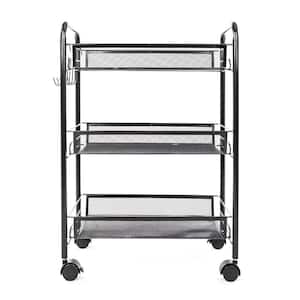 3 Tiers Iron Multi-Functional 4-Wheeled Storage Cart in Black