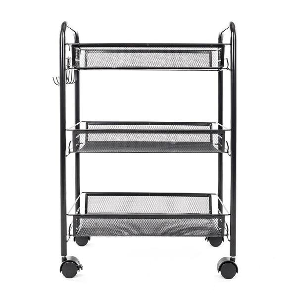 3 Tier Rolling Cart W/Wheels Practical Handle&ABS Storage Basket Organizer  Black