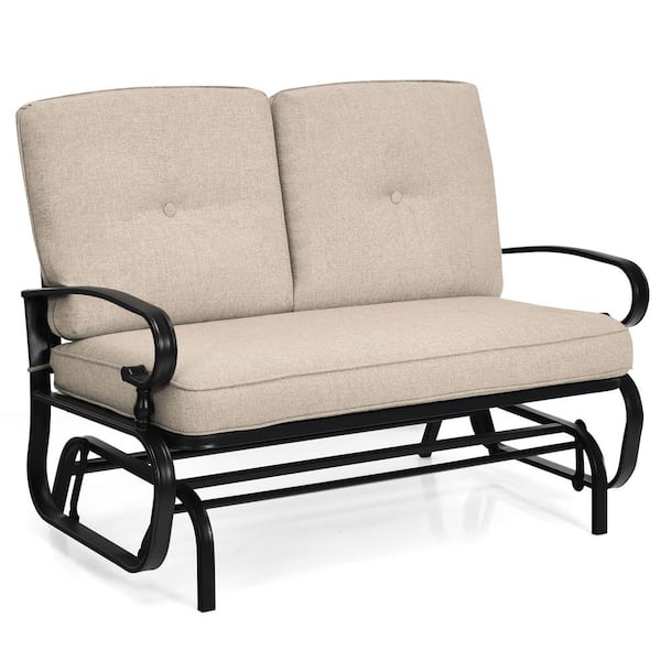 Costway 47.5 in. W 2-Person Black Frame Metal Outdoor Glider with Beige Cushion