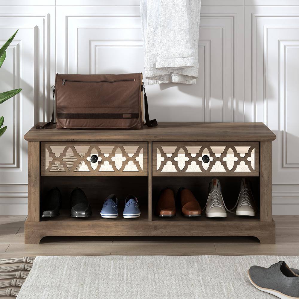 GALANO Heron 18.9 In. H X 43.3 In. W Knotty Oak 2 Drawer Shoe Storage ...