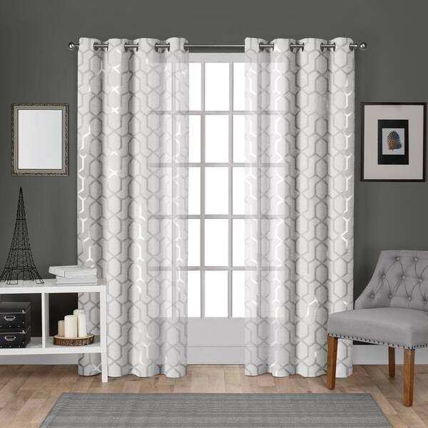 Winter White, Silver Trellis Grommet Sheer Curtain - 54 in. W x 108 in ...