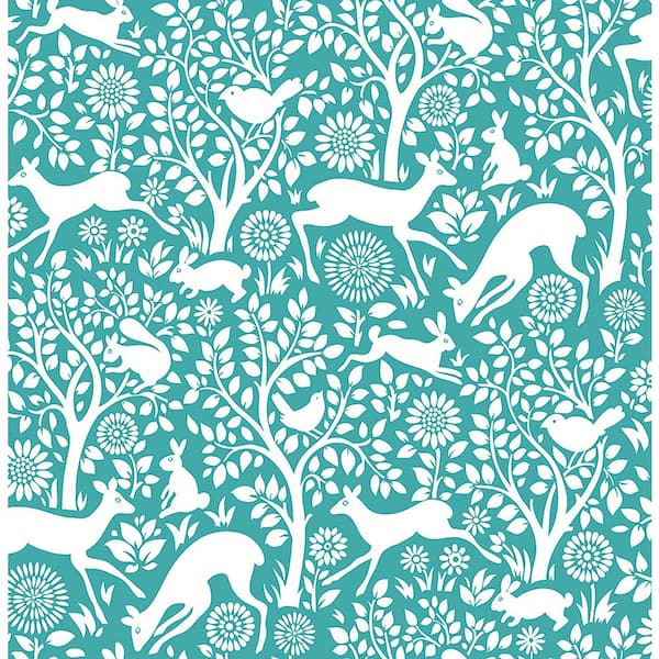 A-Street Prints Meadow Teal Animals Wallpaper