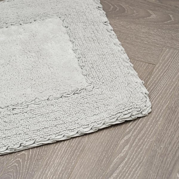 Laura Ashley 20 in. x 34 in. Light Gray Cotton Ruffle Bath Rug