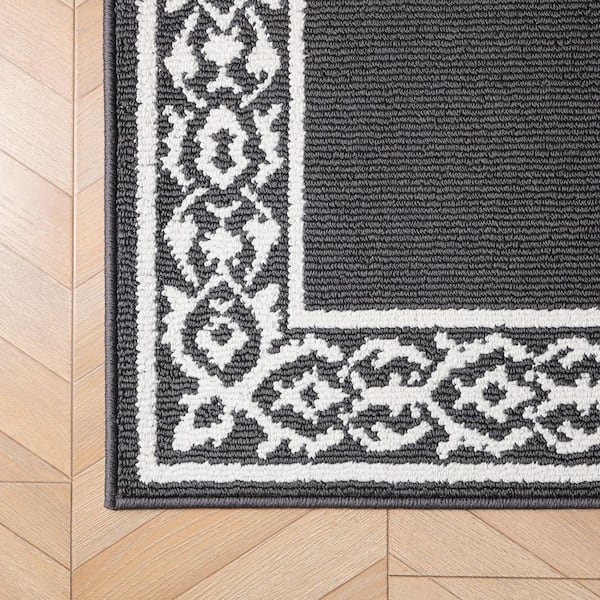 Lorreta 2-Tone Dark Gray/Ivory 2 ft. x 5 ft Border 2-Piece Area Rug Set