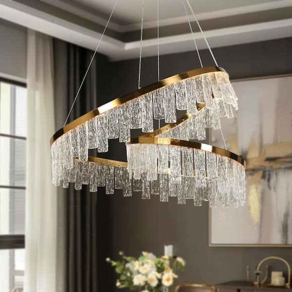 Erinjenks 1-Light dimmable Integrated LED Plating Brass Round Chandelier with Handmade Glacial Glass
