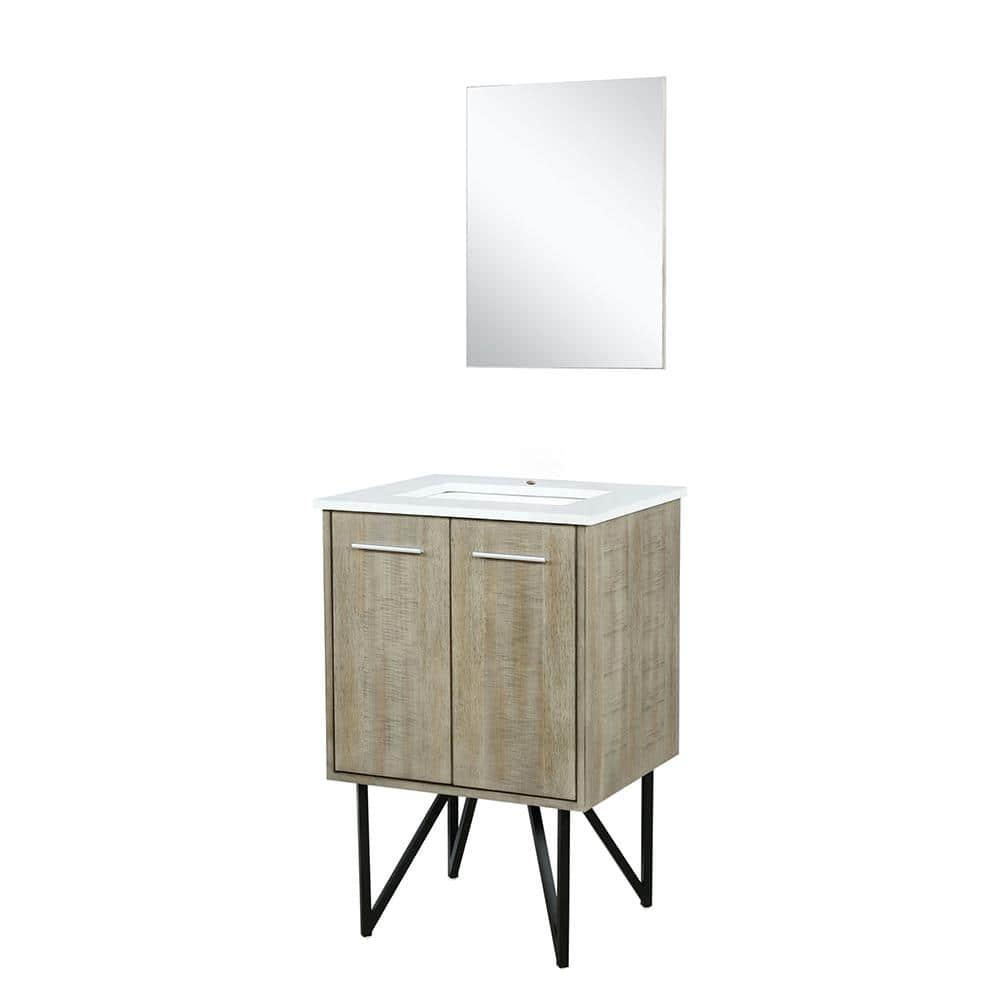 Rustic Acacia 24" Vanity with White Quartz Top and Frameless Mirror