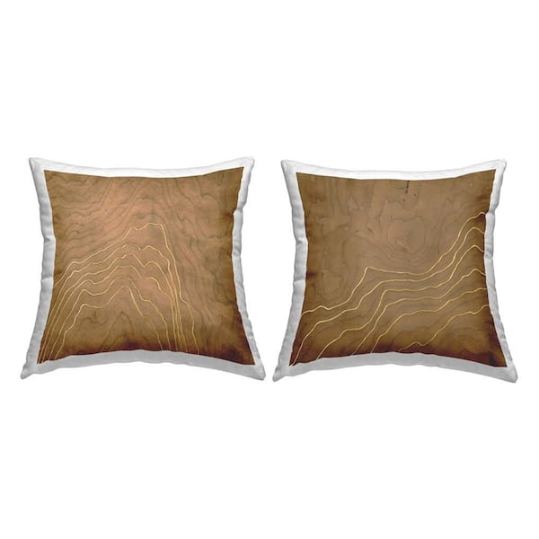 Stupell Industries Rustic Grain Pattern Brown Abstract Polyester 18 in. x 18 in. Throw Pillow Set of 2