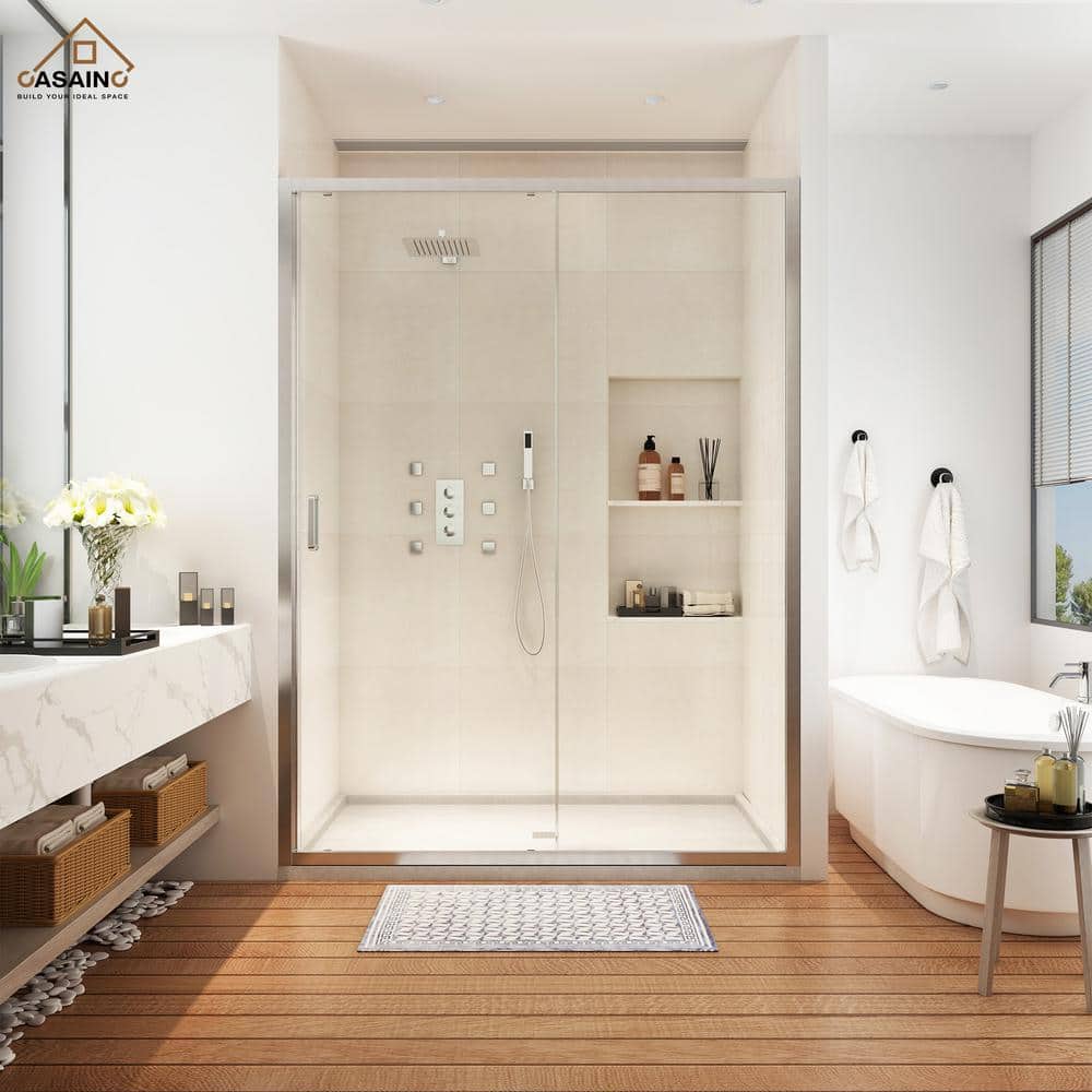 48" x 72" Brushed Nickel Framed Single Sliding Shower Door
