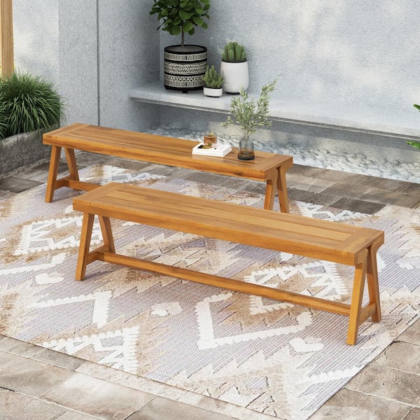 Brown Acacia Wood LINDSEY Outdoor Dining Bench Set of 2 ZN-2240 - The ...