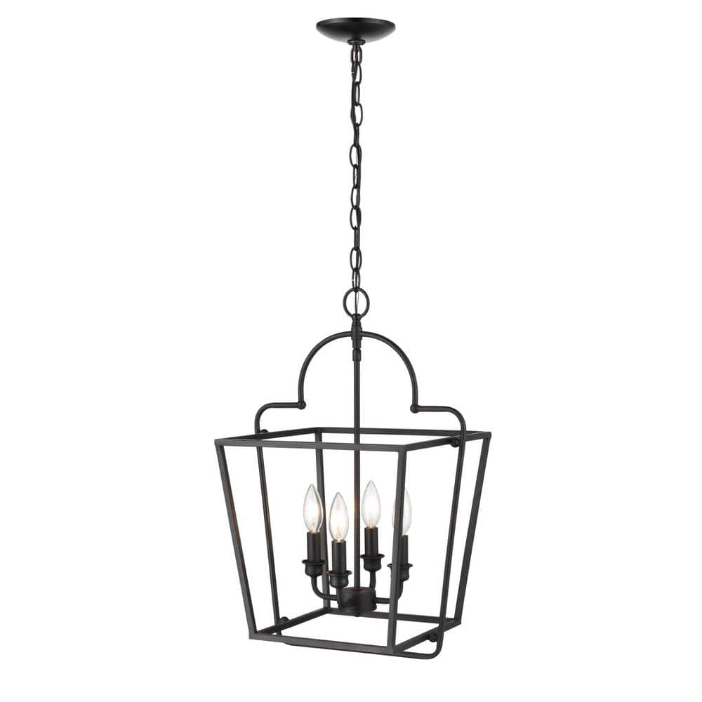 Matte Black Metal 4-Light Pendant - 22" Tall and 15" Wide
