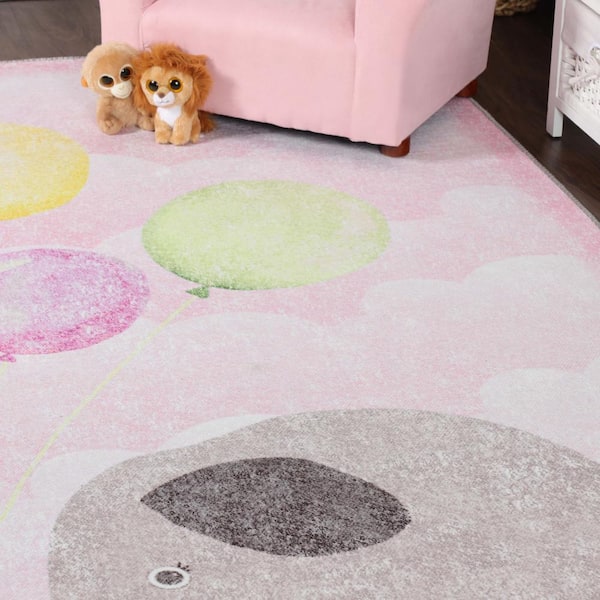 RUGGABLE Verena Washable Rug - Perfect Washable Area Rug for Kids Room,  Nursery - Stain & Water Resistant, Non-Slip, Pet & Child Friendly Playroom  Rugs - Soft Pink 5'x7' (Cushioned Pad) 