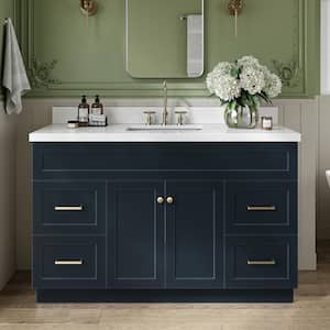 Hamlet 55 in. W x 22 in. D x 36 in. H Freestanding Bath Vanity in Midnight Blue with White Marble Top