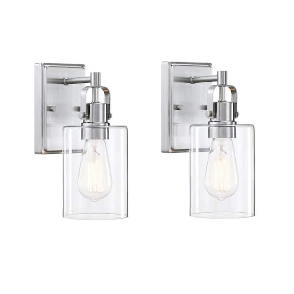 PUDO 4.70 in. 2-Light Silver Wall Sconce with Clean Glass Shade 2 Pack