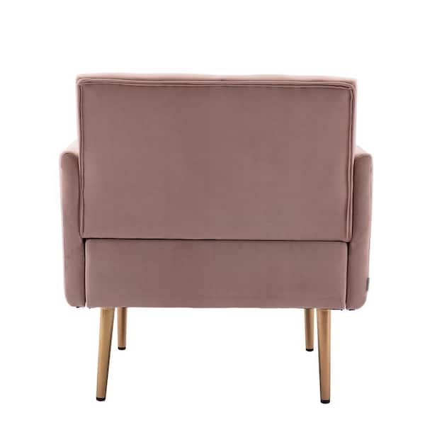 Unbranded Pink Velvet Single Accent Chair with Rose Golden Metal Legs (Set of 1)