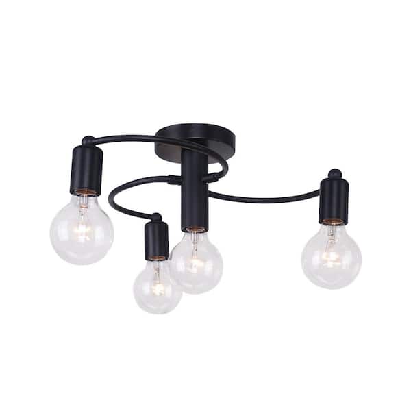 RRTYO Minorca 4-Light Black Modern Industrial Sputnik Semi-Flush Ceiling Light