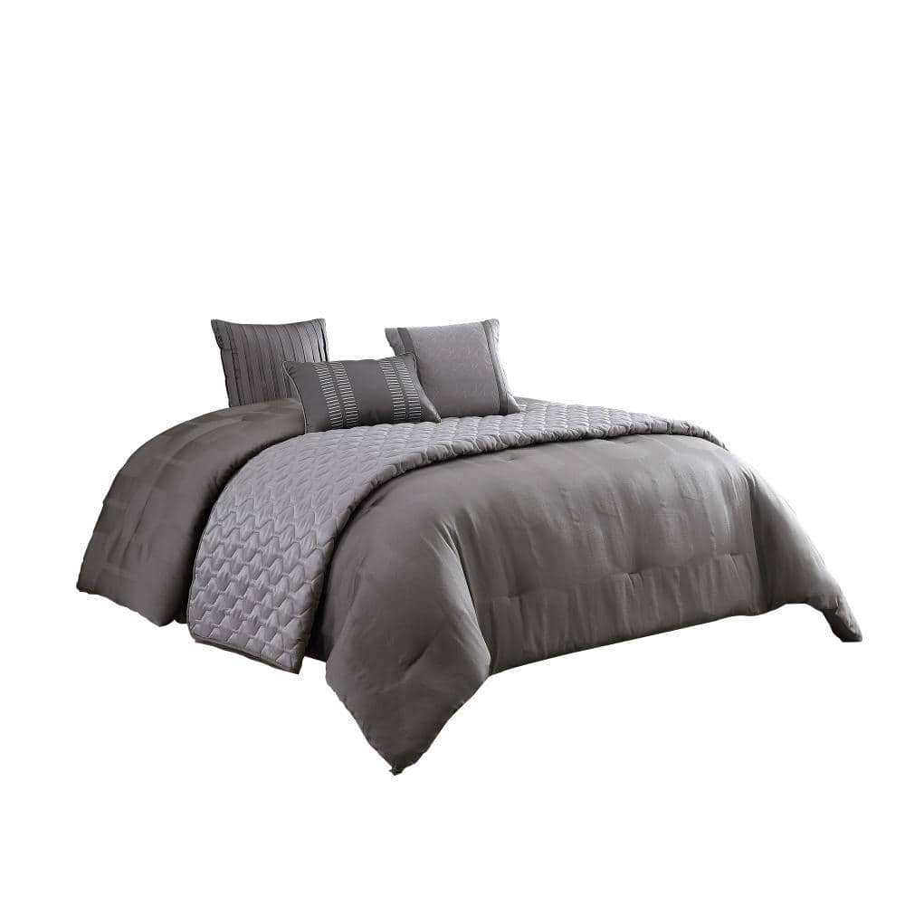 Gray Polyester Queen Comforter Set with Geometric Design