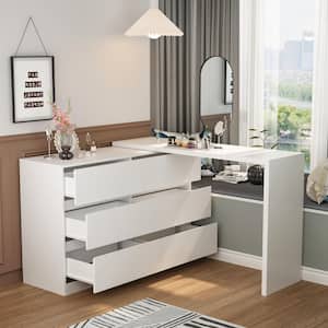 6-Drawer L-Shaped Dresser with Rotatable Desk 47.2 in. W x 51.2 in. D x 32.7 in. H