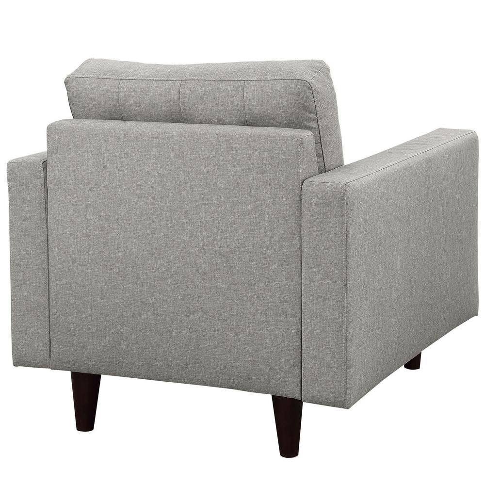 Light Gray Tufted Leather Armchair with Wood Legs