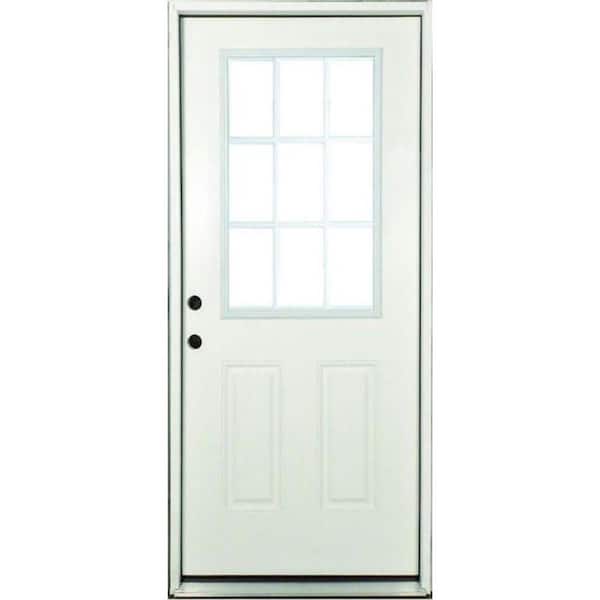 Steves & Sons Element 32 in. x 80 in. Right-Hand 9-Lite Clear Glass White Primed Steel Prehung Front Door with Brickmold