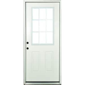 36 in. x 80 in. Element Right-Hand/Inswing Clear Glass 9-Lite External Grille White Primed Steel Prehung Front Door