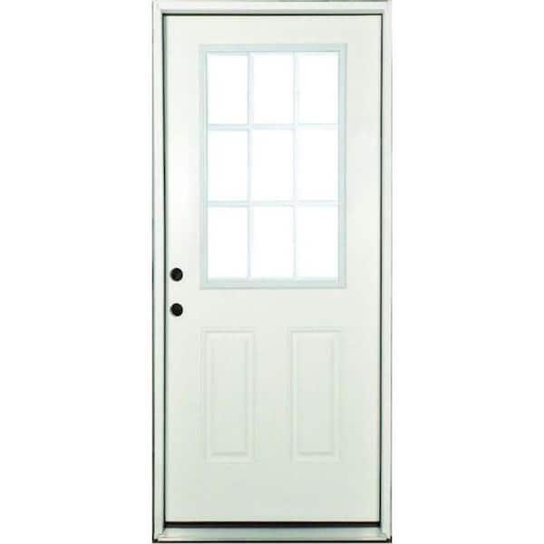 Steves & Sons 36 in. x 80 in. Element Right-Hand/Inswing Clear Glass 9-Lite External Grille White Primed Steel Prehung Front Door